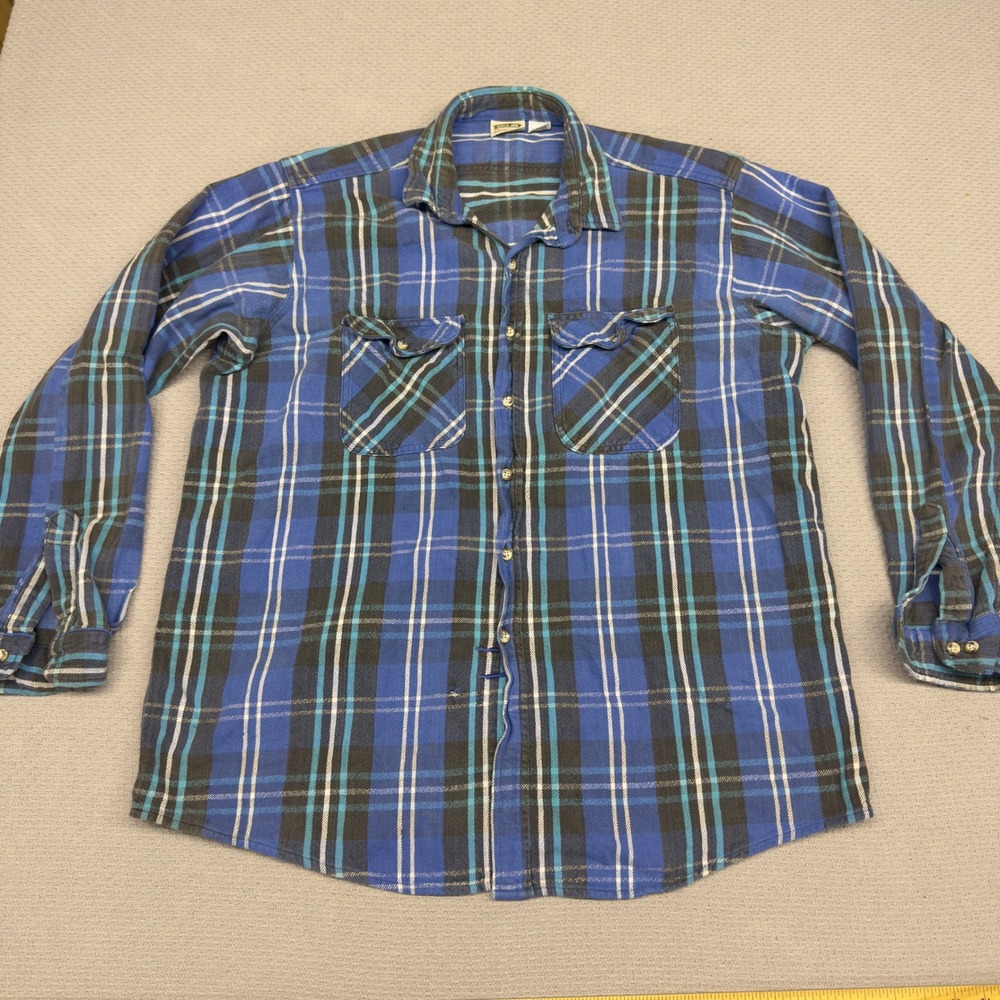 Five Brother Flannel Shirt Mens 2XL Tall Blue Plaid Workwear Western Casual